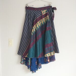 Advance Apparels Wrap Skirt OS Geometric Silk Patchwork Boho Festival Ethnic